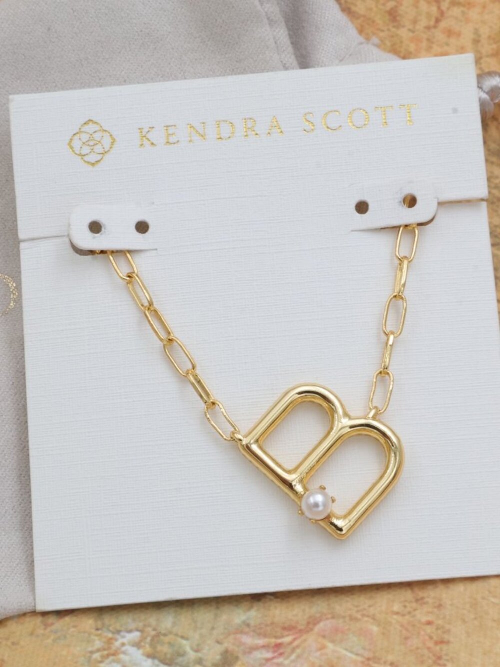 New Kendra Scott Freshwater Cultured Pearl Letter B Necklace Gold